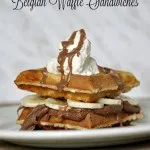 Recipe for delicious Peanut Butter Chocolate Banana Belgian Waffle Sandwiches - perfect for breakfast or brunch! via http://lifeovereasy.com/